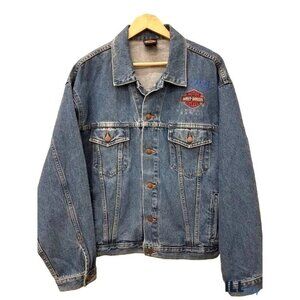 Harley‎ Davidson Men's Pacifico Cotton Blue Denim Embroidered Jacket SZ. Lg. EUC